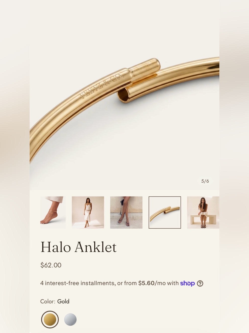 NIB Gold Halo Anklet by Feetz &Co. size large - Picture 3 of 6